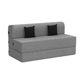 Royal Decor Two Seater Folding Sofa Cum Bed - Perfect for Guests - Jute Fabric Washable Cover with Free Cushion-4x6-(Grey)