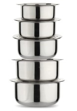 LIMETRO STEEL 22 Gauge Multi-Purpose Cook and Serve Use Flat Base Steel Tope Set with Lid(5 Pieces, 1 LTR, 1.5 LTR, 2 LTR, 2.5 LTR, 3 LTR) Steel Cookware Set