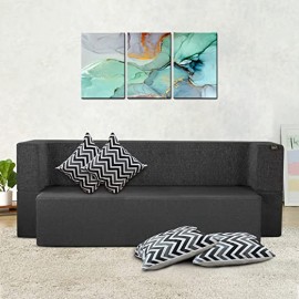 Fresh Up Comfortzila L 3 and 4 Seater Sofa Cum Bed, Washable Jute Fabric (Dark Grey, 4 Seater-78x36x14 inches (4 Sits and 1 Sleeps))